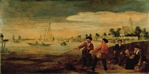 Pescadores en la orilla del Amstel, cerca del Pauwentuin, Ámsterdam