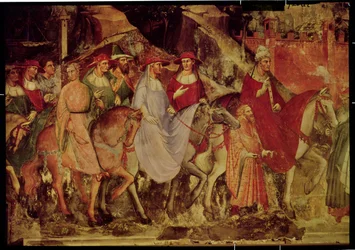 La historia del Papa Alejandro III (1105-81): La entrada del Papa y el Emperador Federico Barbarroja (c.1123-90) en Roma, 1407 (detalle)