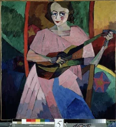 Mujer con guitarra (Lady with a Guitar). Pintura de Aristarkh Vasilyevich Lentulov (Lentulov) (1882-1943), óleo sobre lienzo