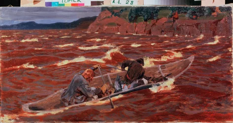 En un bote. Pintura de Arkadi (Arkady) Alexandrovich Rylov (1870-1939), óleo sobre lienzo