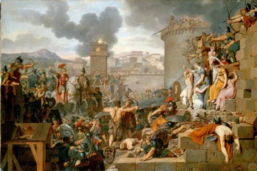"Metelo levanta el asedio" Durante el asedio de Centobrica, Quinto Cecilio Metelo Macedonio detiene a sus soldados mientras los habitantes exponen a los niños de Rhetogene, que está de paso, a los atacantes. Peintu