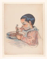 Niño comiendo sopa