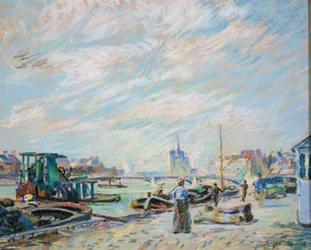 Vista sobre Quai Sully, ahora llamado Quai Henri IV, con Notre Dame al fondo