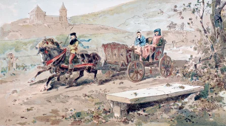 Carruaje abierto tirado por caballos del siglo XVI