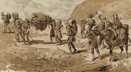 Litera, porteadores y mulas de carga, época de las Cruzadas, siglo XI