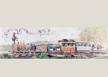 Cuadro celebrando el primer tren de Bruselas a Malinas en 1835, 1886