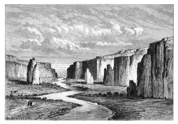 Acantilados en la Tierra Amarilla, al norte de Tai-Yeun, Shanxi, China, 1895