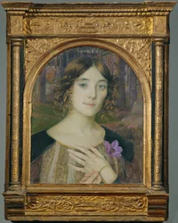 Dama con flor de viento (pintura sobre lienzo)