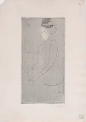 Femme assise avec chapeau a plumes (Mujer sentada con sombrero de plumas) c.1893 (aguafuerte)