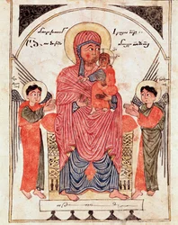 Virgen con el niño y los ángeles, detalle (manuscrito ilustrado