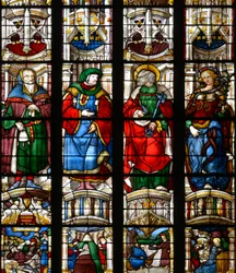 Noé, Ezequiel, San Pedro, la Sibila de Eritrea - Vidrieras en la capilla del Sagrado Corazón de María, por Arnaud de Moles (1470-1520) completadas en 1513 - Catedral de Santa María de Auch (Gers) (siglos XV-XVII)