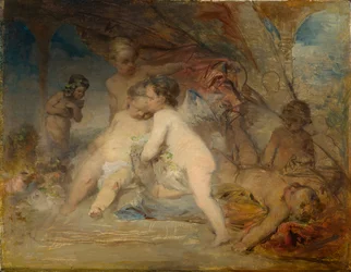 Putti y un joven Eros en un claro del bosque