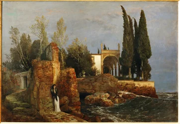 Villa a orillas del mar (pintura sobre lienzo)