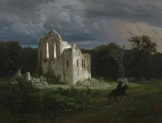 Paisaje a la luz de la luna con ruina