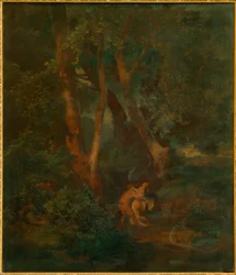 Borde del bosque con fauno y ninfa (o fauno, una resistiéndose)