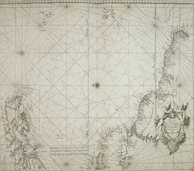 Una carta de Brasil encuadernada en el "Atlas of werelts-water-deel en des selfs zee-custen" de Jacob Colom.
