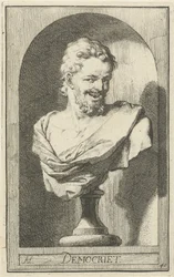 Busto de Demócrito Demócrata (título sobre objeto) Cuarenta y una piezas, varias estatuas de Sinne (título de la serie)