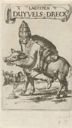 Pausa en un cerdo Página de título para: J. Lydius, Laetsten duyvels-dreck, 1687