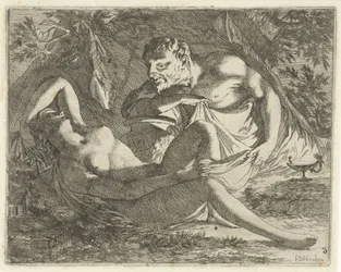 Ninfa dormida observada por un sátiro Teatro de imágenes de pecado abierto al servicio de pintores, porta imágenes, etc. (título de la serie)