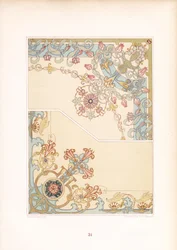 Art Nouveau Adornos de esquina con motivos florales (litografía)