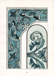 Marco Art Nouveau con pájaros y polillas (litografía)