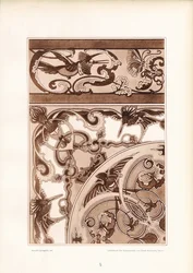 Art Nouveau Diseño ornamental con pájaros y mariposas (litografía)