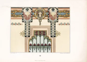 Decoración Art Nouveau de pared con lirios y diseño figurativo (litografía)