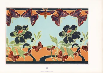 Borde con peonías y mariposas (litografía)