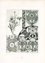 Adornos de margaritas en combinación de colores verde (litografía)