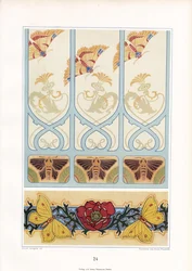 Motivos de insectos en la ornamentación Art Nouveau: Mariposas, polillas y amapolas en flor (litografía)