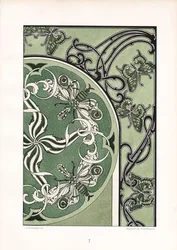 Motivos de insectos en composición ornamental verde (litografía)