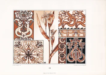 Iris Ornament Patterns in Brown Tones (litografía)