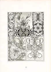 Adornos de lirio en composición monocroma (litografía)