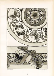 Motivos ornamentales de mariposas en diseño monocromo (litografía)