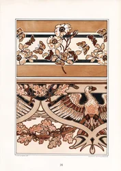 Composiciones ornamentales con flores, mariposas y águila (litografía)