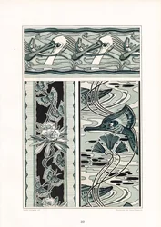 Composiciones ornamentales con motivos de cisnes y mariposas (litografía)