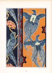 Frisos ornamentales con pájaros estilizados (litografía)