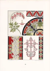 Estudios ornamentales con corazones sangrantes y motivos de hojas estilizadas (litografía)