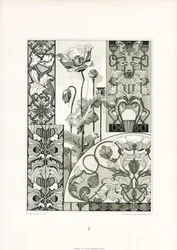 Adornos flor de amapola en monocromo (litografía)