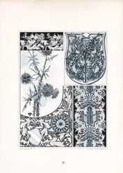 Ornamentación de cardos en colorante azul y blanco (litografía)