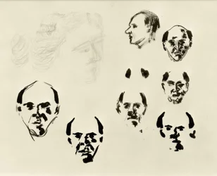 Autorretratos (7 cabezas de frente y de perfil y boceto)