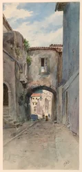 Calle estrecha con casas
