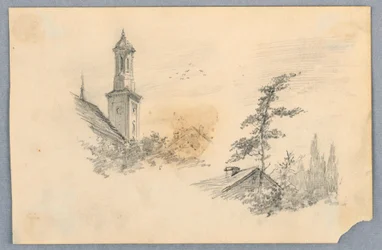 Boceto de torre de iglesia y tejado