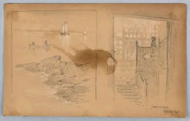 Boceto de paisaje y escalera