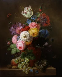 Bodegón de rosas, amapolas, azaleas y tulipanes. Pintura de Arnoldus Bloemers (1786-1844). Colección particular.