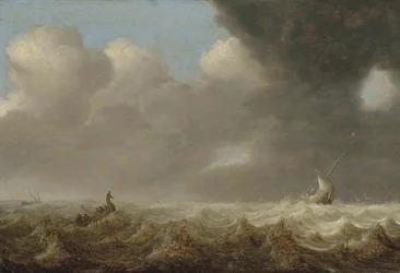Neerlandés: Barcos en tempestad Barcos de pesca en mar agitado