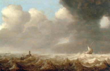 Barcos de pesca en mar agitado