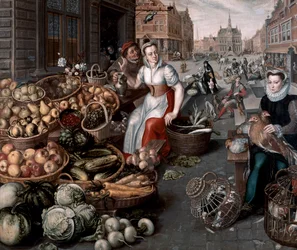 Mujer vendiendo frutas y verduras, c.1590