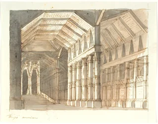Templo con columnas y escalera