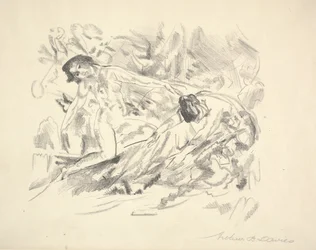Dos figuras femeninas en un paisaje